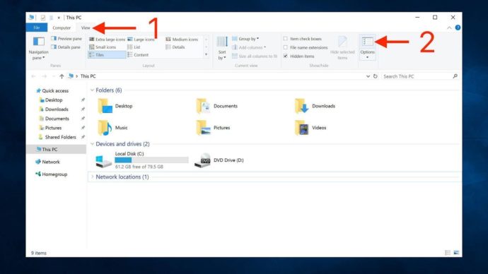 options de l'explorateur de fichiers Windows 10