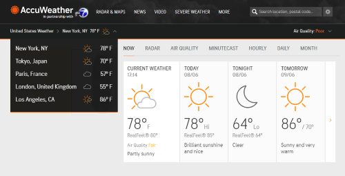 Emplacements sur Accuweather