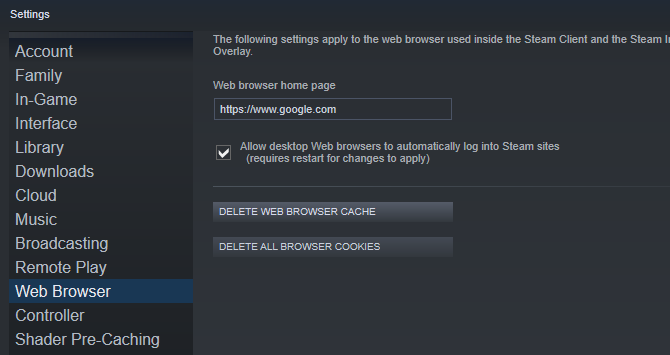 Supprimer le cache du navigateur Steam