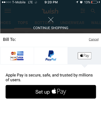 Comment utiliser Apple Pay sur l'application Wish