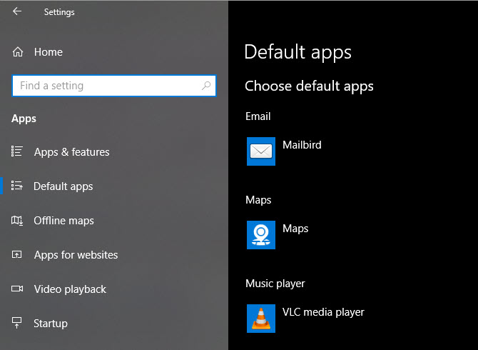 Windows 10 Default Apps Settings