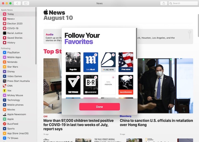 Customize Apple News Mac Adding Channels