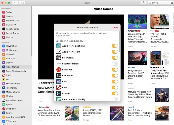 Customize Apple News Mac Manage Notifications