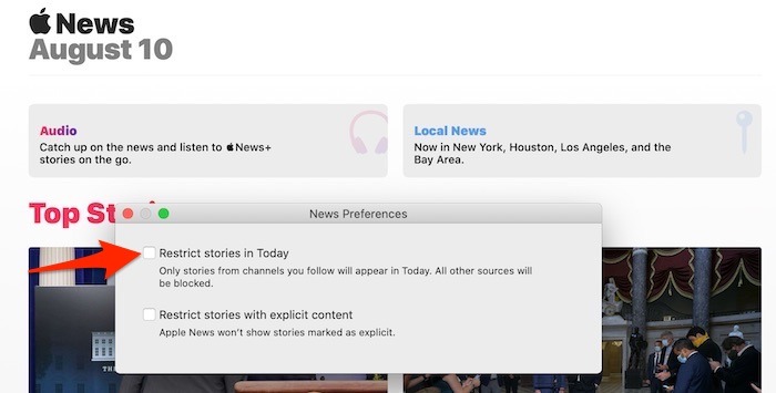 Customize Apple News Mac Restricted View