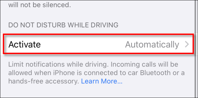 In iPhone "Do Not Disturb" settings, tap "Activate."
