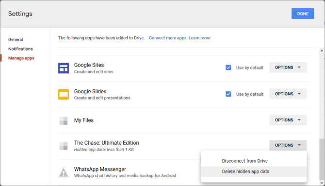 google drive manage apps