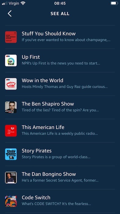 TuneIn provides access to podcasts spanning a range of genres.