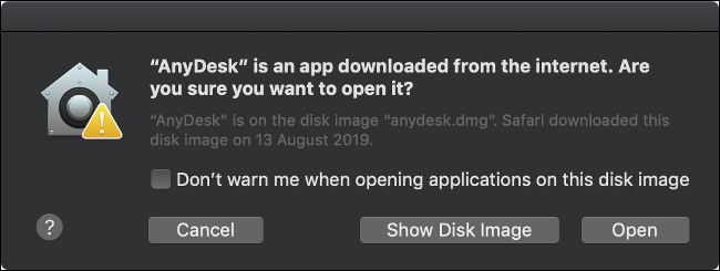 A macOS GateKeeper warning pop-up.