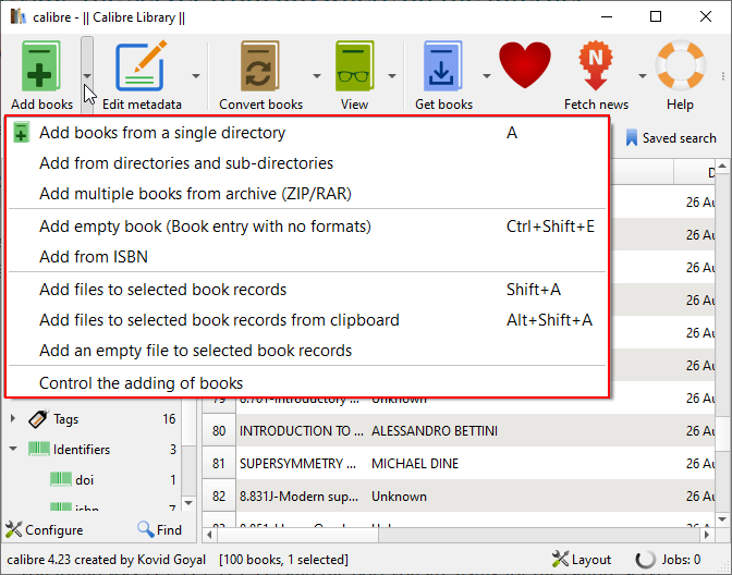 Calibre Add Books