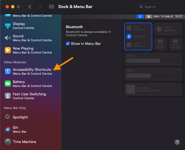 Click on Accessibility Shortcuts