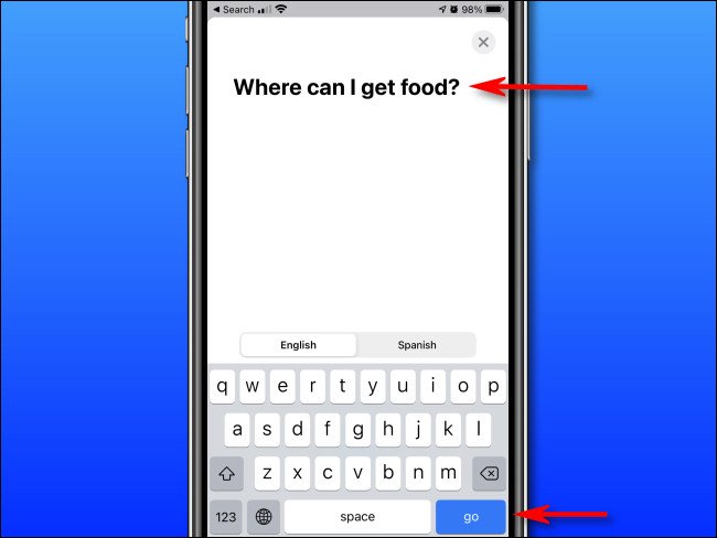 Dans Apple Translate sur iPhone, entrez le texte que vous souhaitez traduire à l’aide du clavier à l’écran, puis appuyez sur « l ».