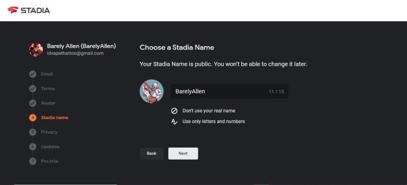 Stadia Username