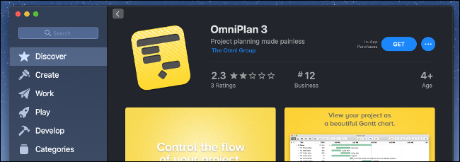 The Mac App Store showing the OmniPlan 3 app.