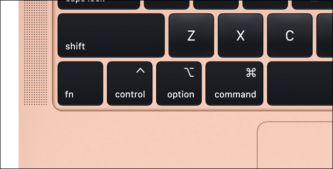 The MacBook Air keyboard showing the Control, Option, and Command keys.