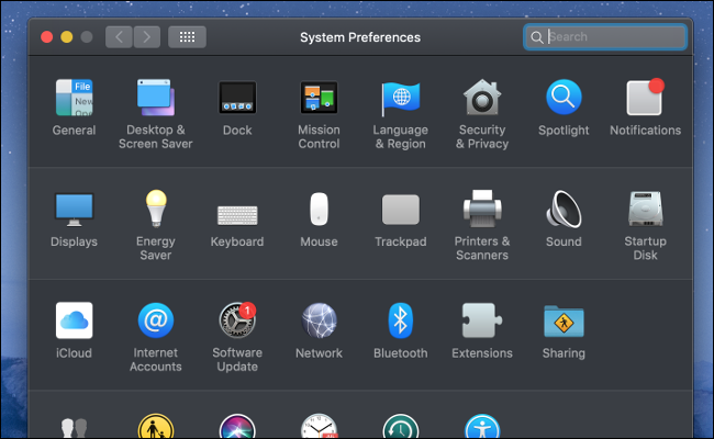 The macOS System Preferences menu.