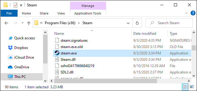 Le fichier steam.exe de l’Explorateur de fichiers