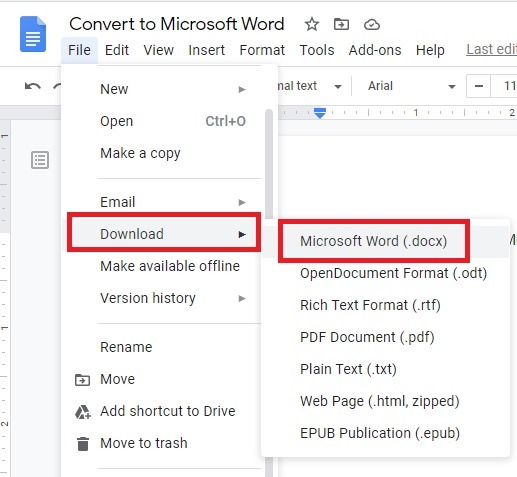 Comment convertir de Google Docs à Microsoft Word Télécharger