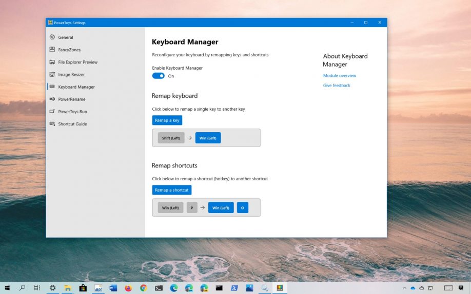 Keyboard Manager remap pour Windows 10