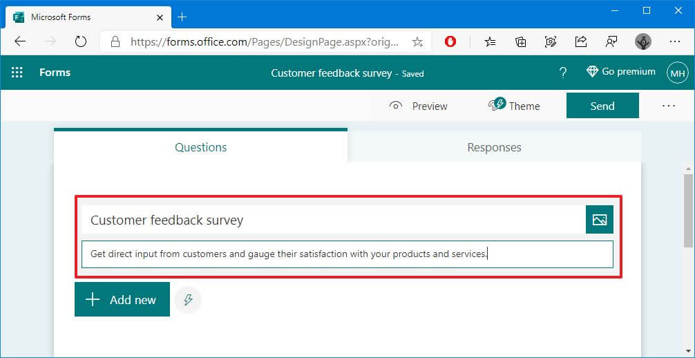 Microsoft Forms customize survey intro 