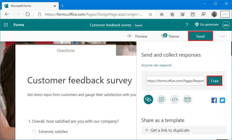 Microsoft Forms publish survey