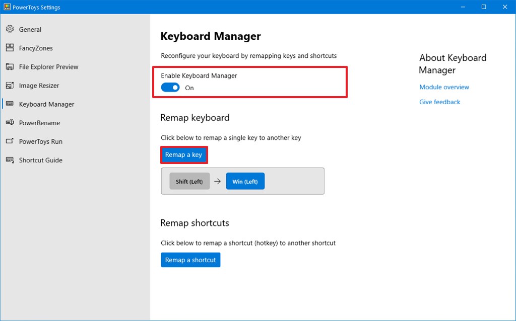 Remap key option for Windows 10