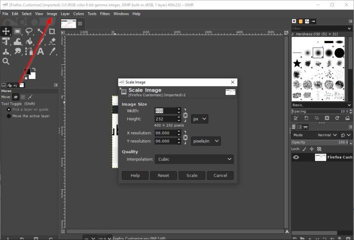 Modifier la taille ou la dimension d'une image dans GIMP