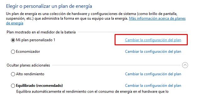 Modifier les paramètres du plan d'alimentation dans Windows 10