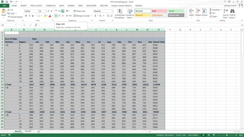 aligner les pages imprimées Excel 2