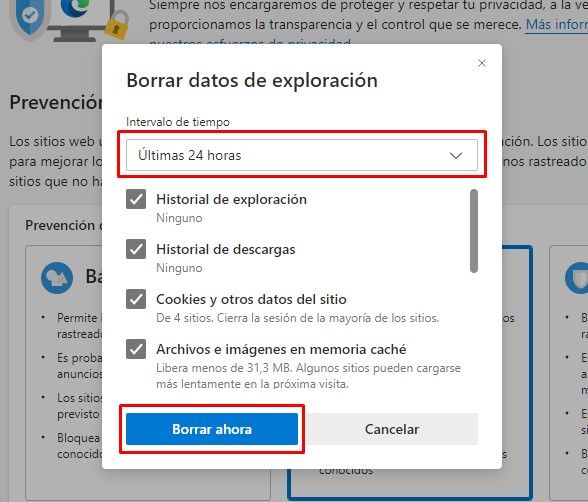 Effacez toutes les données de navigation de Microsoft Edge.