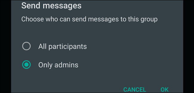 Configurez le groupe WhatsApp afin que seuls les administrateurs puissent envoyer des messages.