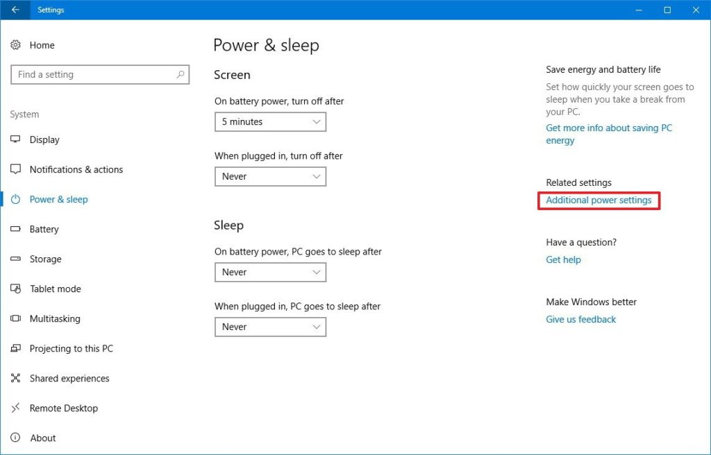 Plan d'alimentation actif Windows 10 2