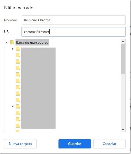 Créez des favoris pour redémarrer Google Chrome.