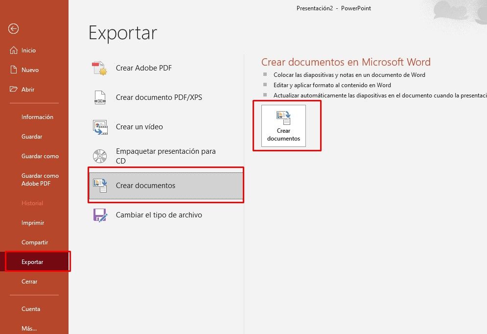 Exporter pour envoyer vers Microsoft Word.