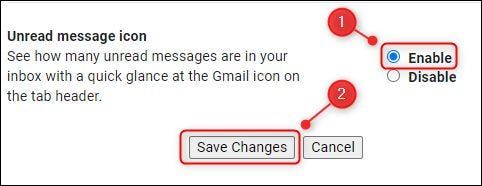 Activer l'option d'icône de message non lu.