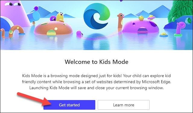 Nous démarrons le mode enfant de Microsoft Edge.