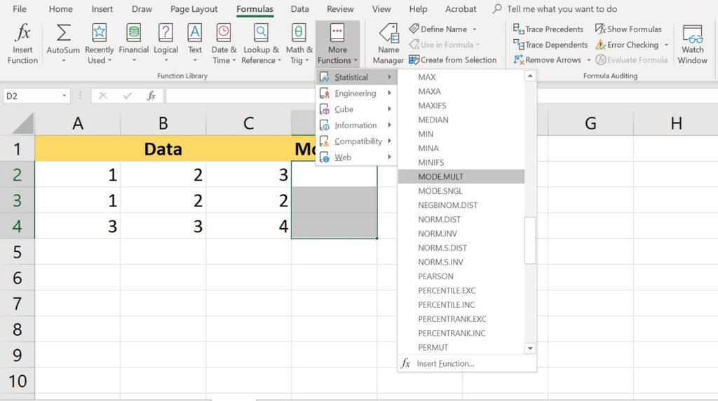 Fonction Excel MODE 2