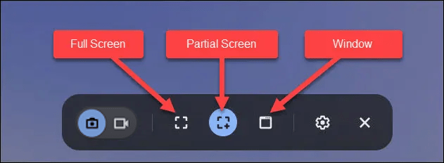 Types de captures d'écran sur Chromebook.