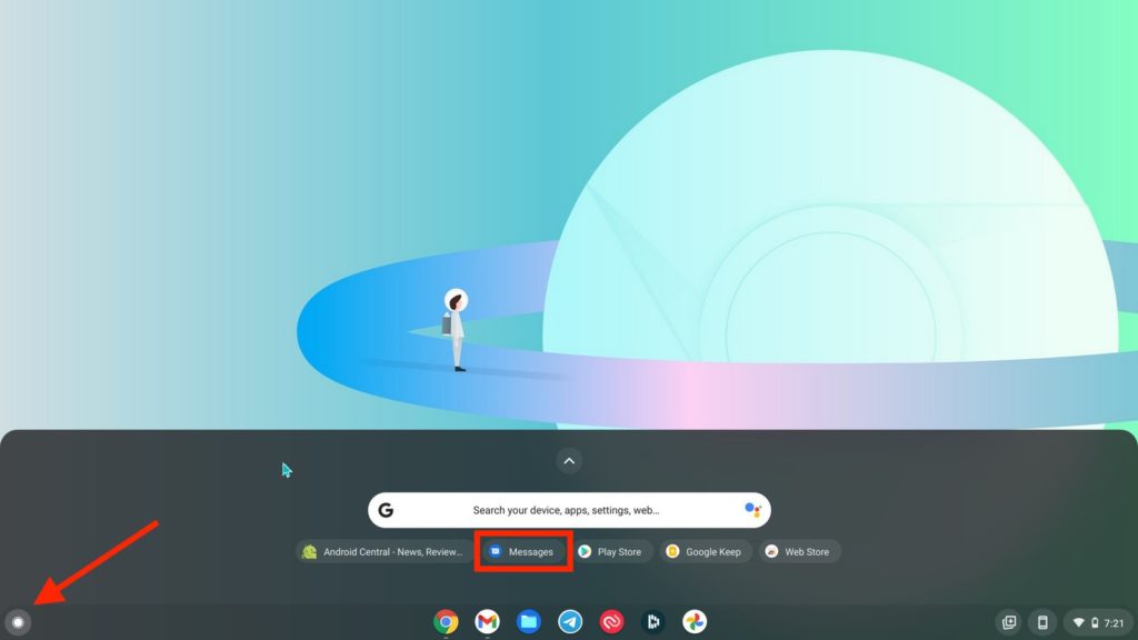 Nous ouvrons Messages sur Chromebook.