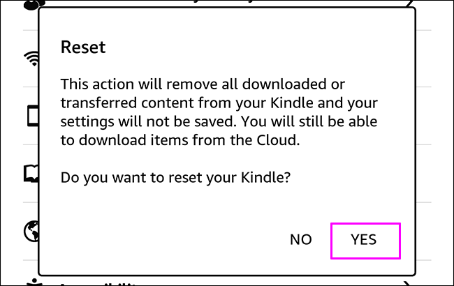 Nous avons confirmé la réinitialisation d'usine d'Amazon Kindle.