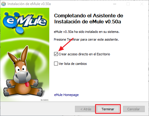 Installation d'EMule v0.50a - Fin de l'installation