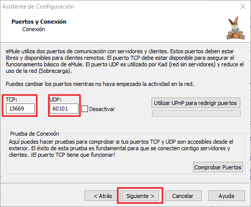 Assistant de configuration EMule - Ports et connexion