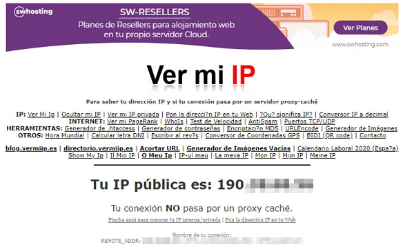 Comment voir l'adresse IP publique sur l'ordinateur à partir de vermiip.es