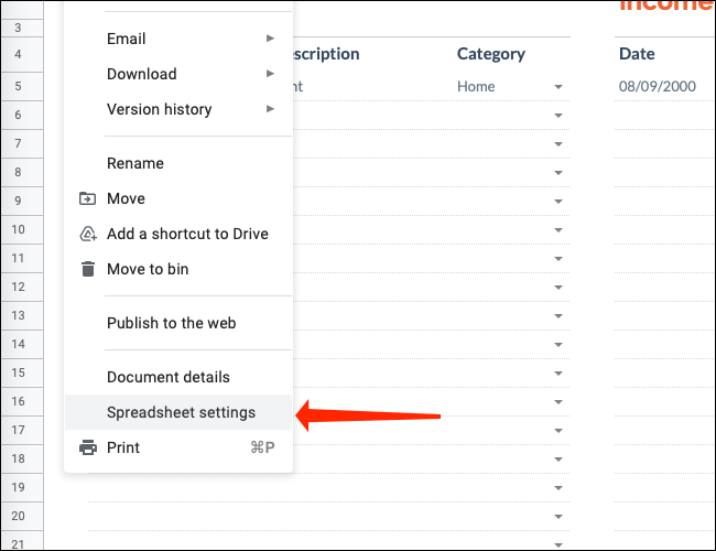 Configuration du tableur.