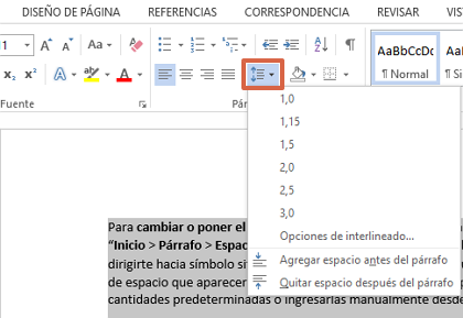 Comment mettre ou modifier l'interligne dans un paragraphe dans Word à partir de Windows étape 3