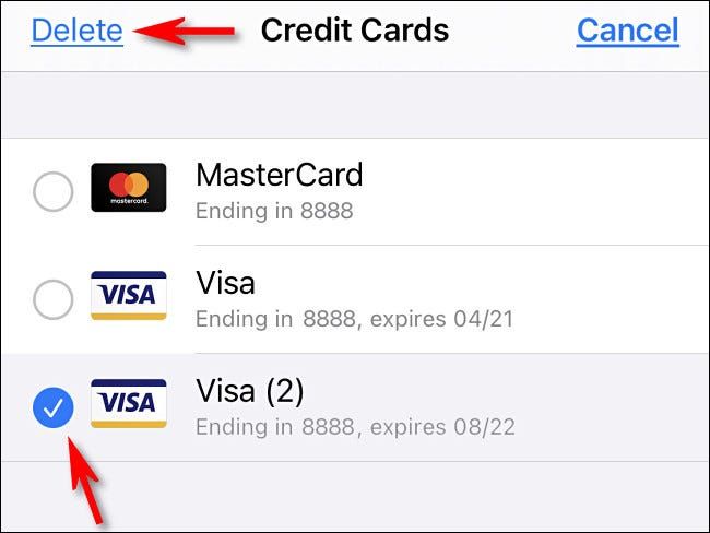 How to delete a credit card saved in Safari.