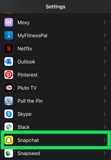 Nous sélectionnons Snapchat dans le menu iOS.