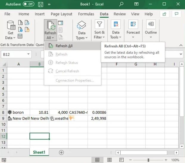 Nous mettons à jour le type de données de l'ensemble du document automatiquement dans Excel.