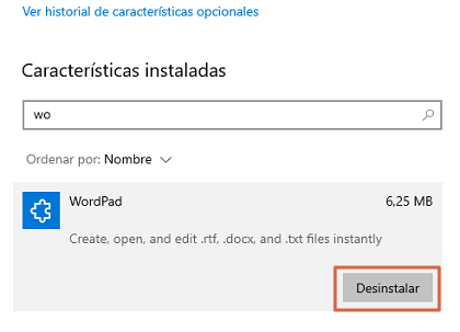 Comment désinstaller WordPad dans Windows 10 étape 4