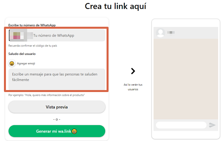 Comment créer le lien ou le lien WhatsApp pour ouvrir votre chat avec WA.Link étape 2