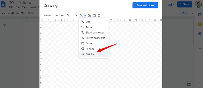 option de griffonnage dans google docs pour signer